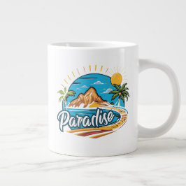 Tropical Paradise Island Logo Art ジャンボコーヒーマグカップ