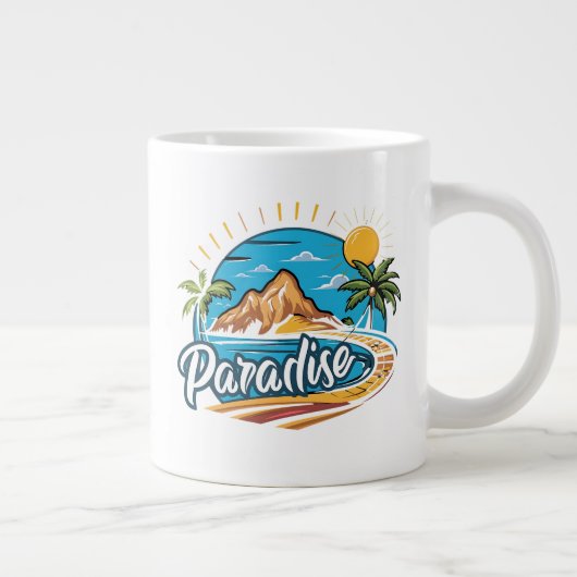 Tropical Paradise Island Logo Art ジャンボコーヒーマグカップ (右)