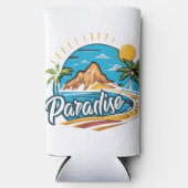 Tropical Paradise Island Logo Art スリム缶クーラー (正面)