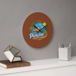 Tropical Paradise Island Logo Art ラージ壁時計