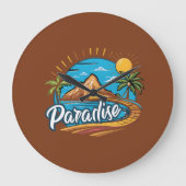 Tropical Paradise Island Logo Art ラージ壁時計 (正面)