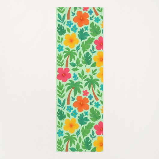 Tropical Paradise – Palm Leaves & Hibiscus Pattern ヨガマット (正面)