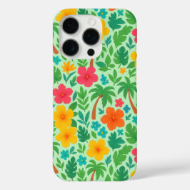 Tropical Paradise – Palm Leaves & Hibiscus Pattern iPhone 16 Proケース