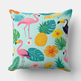 Tropical Paradise Pattern - Flamingos Hibiscus Mon クッション