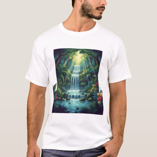 Tropical Paradise Waterfall Scene – Ultra Detailed Tシャツ (正面)