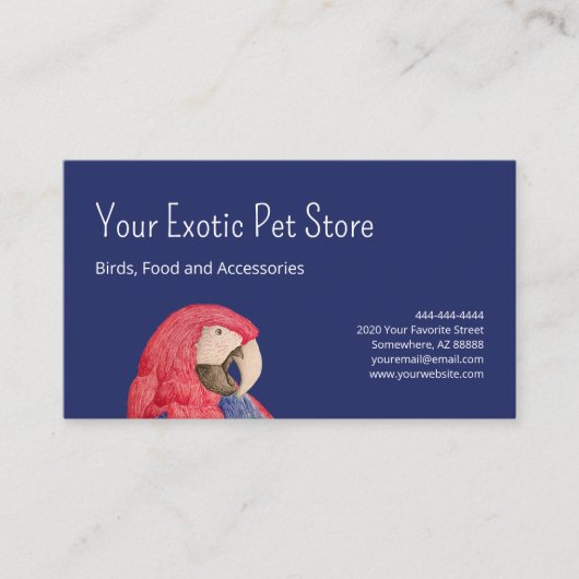 Tropical Parrot Bird Macaw Pet Store Blue 名刺 (正面)