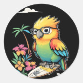 Tropical Parrot Chill Vibes – Sunset Beach  ラウンドシール (正面)