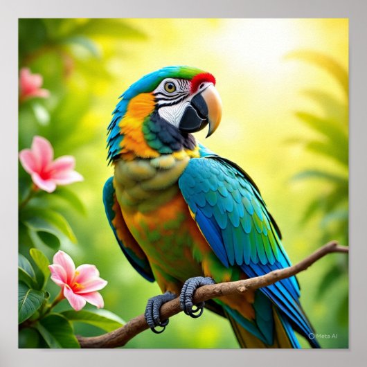 Tropical Parrot with Flowers ポスター (正面)