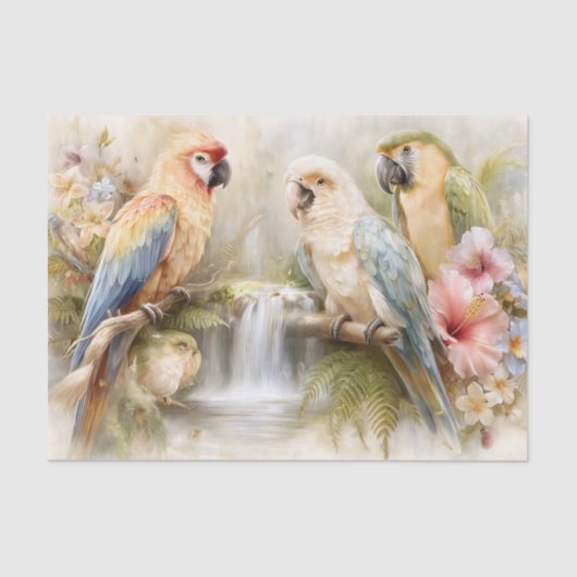 Tropical Parrots Waterfall Decoupage 薄葉紙 (正面)