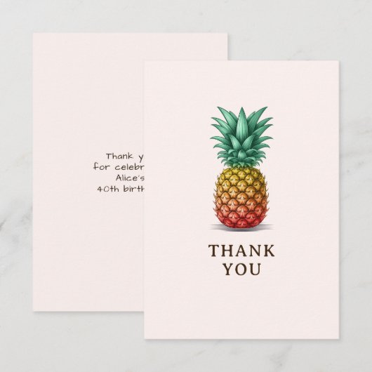 Tropical party retro pineapple サンキューカード (正面/裏面)