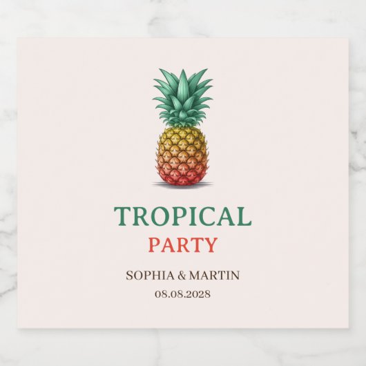 Tropical party retro pineapple ビールラベル (シングルラベル)