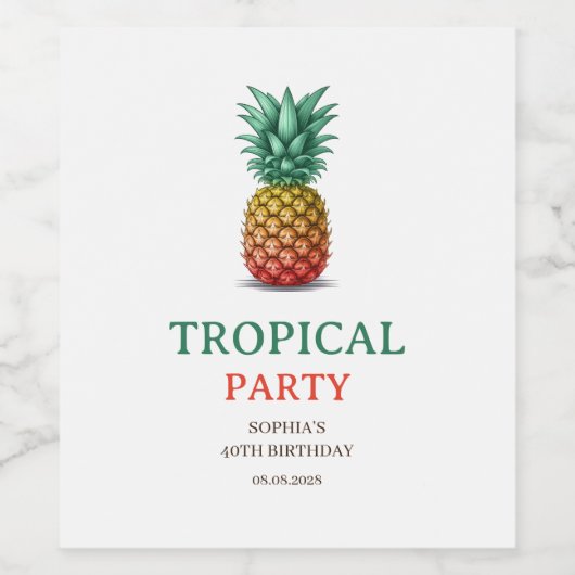 Tropical party retro pineapple ワインラベル (シングルラベル)