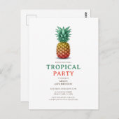 Tropical Party with retro pineapple Invitation ポストカード (正面/裏面)