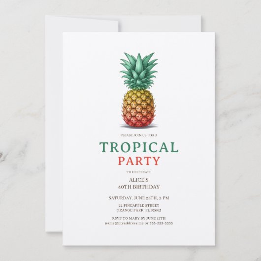 Tropical Party with retro pineapple Invitation 招待状 (正面)