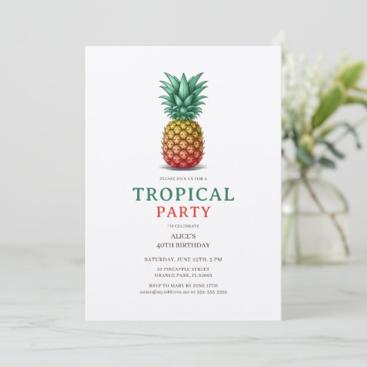 Tropical Party with retro pineapple Invitation 招待状 (スタンド正面)