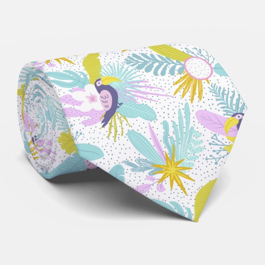 Tropical pastel pink purple blue botanical pattern ネクタイ (ロール)