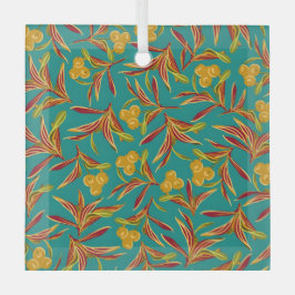 Tropical Pattern with Red and Yellow Leaves ガラスオーナメント