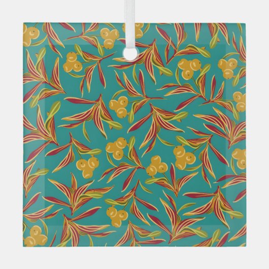 Tropical Pattern with Red and Yellow Leaves ガラスオーナメント (正面)