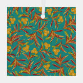 Tropical Pattern with Red and Yellow Leaves ガラスオーナメント (裏面)