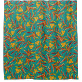 Tropical Pattern with Red and Yellow Leaves シャワーカーテン (正面)
