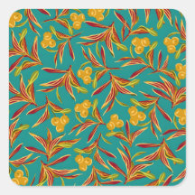 Tropical Pattern with Red and Yellow Leaves