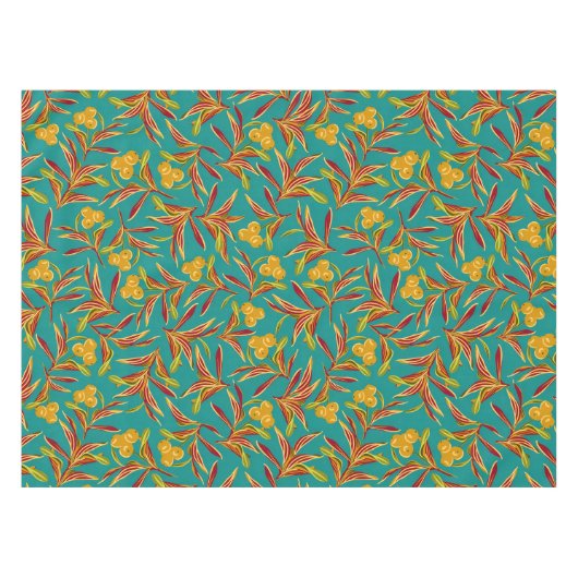 Tropical Pattern with Red and Yellow Leaves テーブルクロス (正面(横))