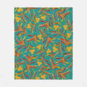 Tropical Pattern with Red and Yellow Leaves フリースブランケット (正面)