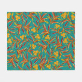 Tropical Pattern with Red and Yellow Leaves フリースブランケット (正面(横))