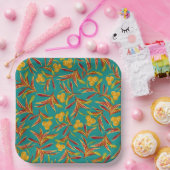 Tropical Pattern with Red and Yellow Leaves ペーパープレート (パーティー)