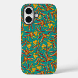 Tropical Pattern with Red and Yellow Leaves iPhone 16ケース