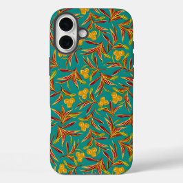 Tropical Pattern with Red and Yellow Leaves iPhone 16 Plusケース