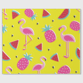  tropical patternwith pink pineapple, flamingos, w ラッピングペーパー (フラット)