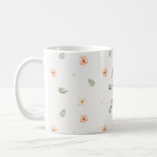 Tropical Peach Cream Hibiscus Flowers Leaves コーヒーマグカップ (左)