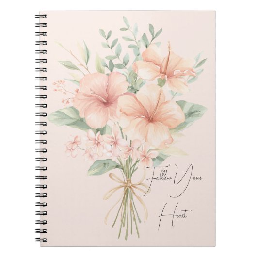 Tropical Peach Hibiscus Flowers ノートブック (正面)