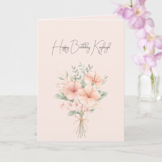 Tropical Peach Hibiscus Flowers Birthday カード (蘭)
