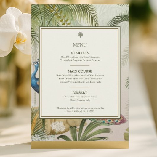 Tropical Peacock Palm 5x7 Wedding Menu Card メニュー