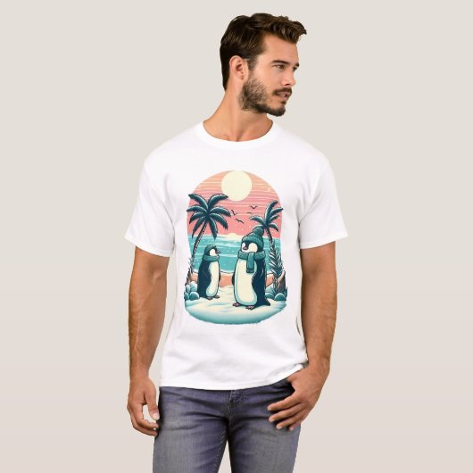 Tropical Penguins – Winter Vacation Vibes Tシャツ (正面フル)