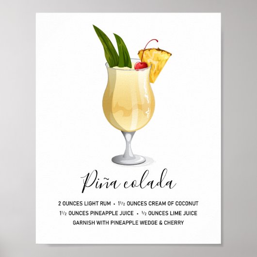 Tropical Piña Colada Cocktail Recipe Art ポスター (正面)