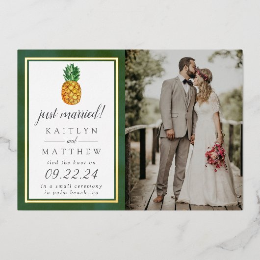 Tropical Pineappleの結婚写真の発表実在 箔招待状 (正面)