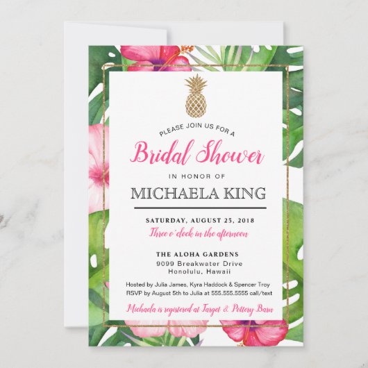 Tropical Pineapple Bridal Shawer Invitation （白） 招待状 (正面)
