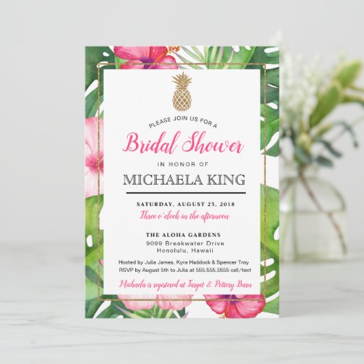Tropical Pineapple Bridal Shawer Invitation （白） 招待状 (スタンド正面)