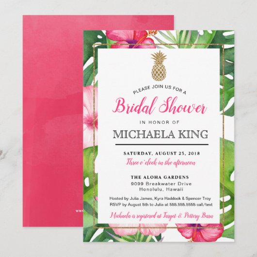Tropical Pineapple Bridal Shawer Invitation （白） 招待状 (正面/裏面)
