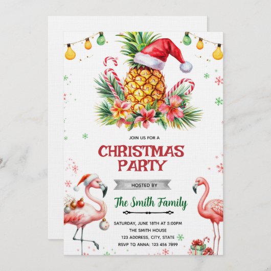 Tropical Pineapple Christmas Invitation 招待状 (正面/裏面)