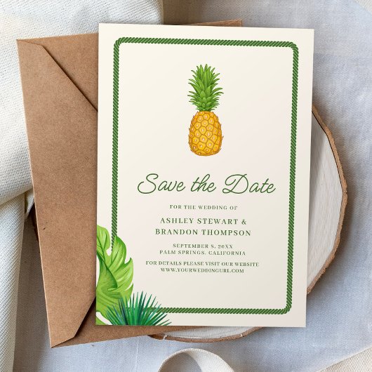 Tropical Pineapple Coastal Wedding Save the Date 招待状