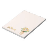 Tropical Pineapple Floral Gold Believe Quote ノートパッド (回転)