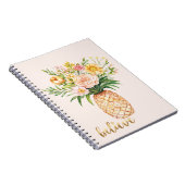 Tropical Pineapple Floral Gold Believe Quote ノートブック (右側)