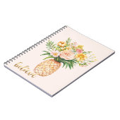Tropical Pineapple Floral Gold Believe Quote ノートブック (左側)