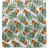 Tropical Pineapple Pattern on White シャワーカーテン (正面)