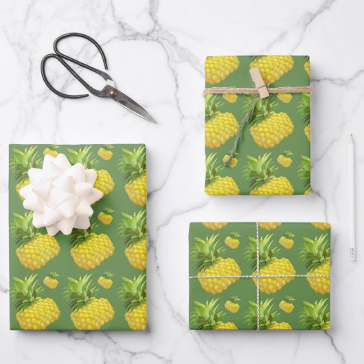 Tropical Pineapple Pattern: Summer Fruit Art ラッピングペーパーシート (正面)