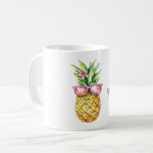Tropical Pineapple Pink Sunglasses Hello Sunshine コーヒーマグカップ (正面左)